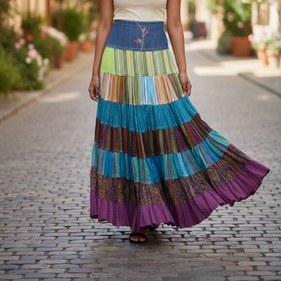 Vintage Multi Colored Broomstick Skirt - Picture 2 of 4